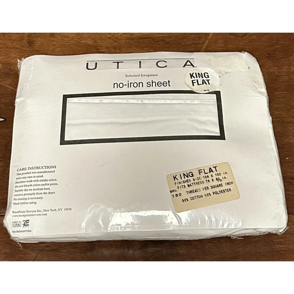 Westpoint Stevens Utica White King Flat Sheet No Iron NEW NOS